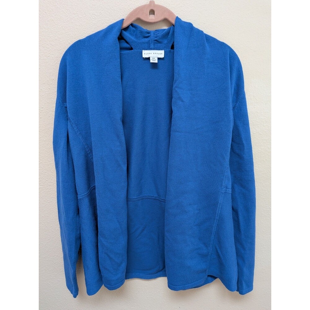 Susan Graver Eyelet Knit Cardigan Womens XXS Blue Open Front A276465